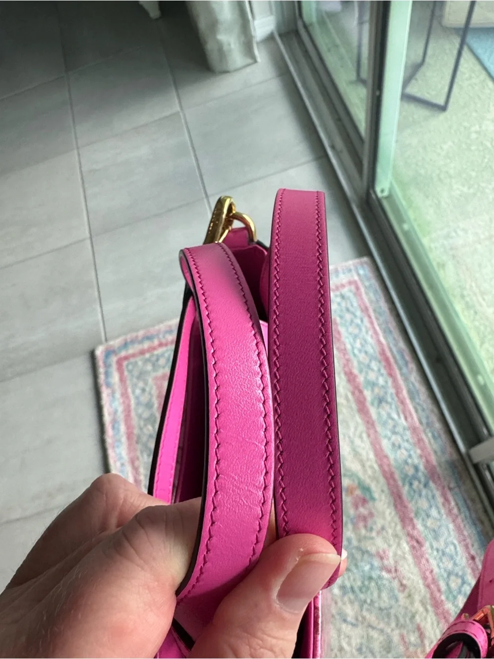 Versace Pink Glossy Tweed and Leather-Trim Two Way Bag with Gold Medusa EEEUC